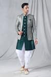 Buy_Arihant Rai Sinha_Green Attached Jacket Jacquard Geometric Pattern Kurta And Dhoti Pant Set_Online_at_Aza_Fashions