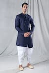 Buy_Arihant Rai Sinha_Blue Sherwani Terry Rayon Asymmetric And Dhoti Pant Set _at_Aza_Fashions