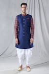 Buy_Arihant Rai Sinha_Blue Sherwani Silk Printed Floral Sleeve And Dhoti Pant Set _Online_at_Aza_Fashions