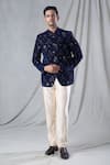 Buy_Arihant Rai Sinha_Blue Bandhgala Velvet Embroidered Sequin Work And Pant Set _at_Aza_Fashions