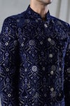 Buy_Arihant Rai Sinha_Blue Bandhgala Velvet Embroidered Sequin Work And Pant Set _Online_at_Aza_Fashions