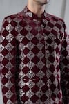 Arihant Rai Sinha_Maroon Bandhgala Velvet Embroidered Sequin Work And Pant Set _at_Aza_Fashions