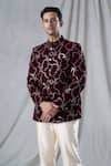 Arihant Rai Sinha_Maroon Bandhgala Velvet Embroidered Sequin Geometric Pattern And Pant Set_at_Aza_Fashions