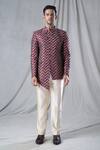 Buy_Arihant Rai Sinha_Red Bandhgala Jacquard Embroidered Thread And Pant Set_Online_at_Aza_Fashions