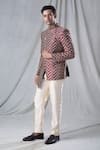 Shop_Arihant Rai Sinha_Red Bandhgala Jacquard Embroidered Thread And Pant Set_Online_at_Aza_Fashions