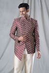 Arihant Rai Sinha_Red Bandhgala Jacquard Embroidered Thread And Pant Set_at_Aza_Fashions