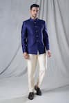 Buy_Arihant Rai Sinha_Blue Bandhgala Jacquard Embroidered Thread And Pant Set _at_Aza_Fashions