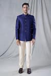 Arihant Rai Sinha_Blue Bandhgala Jacquard Embroidered Thread And Pant Set _Online_at_Aza_Fashions