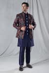 Buy_Arihant Rai Sinha_Blue Kurta And Pant Silk Embroidery Floral Flower Scallop Jacket & Set _Online_at_Aza_Fashions