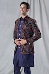 Shop_Arihant Rai Sinha_Blue Kurta And Pant Silk Embroidery Floral Flower Scallop Jacket & Set _Online_at_Aza_Fashions