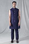 Buy_Arihant Rai Sinha_Blue Kurta And Pant Silk Embroidery Village & Peacock Jacket & Set 