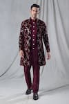 Buy_Arihant Rai Sinha_Maroon Kurta And Pant Silk Embroidery Sequin Abstract Long Jacket & Set _at_Aza_Fashions