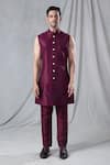 Arihant Rai Sinha_Maroon Kurta And Pant Silk Embroidery Sequin Abstract Long Jacket & Set _Online_at_Aza_Fashions