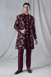 Buy_Arihant Rai Sinha_Maroon Kurta And Pant Silk Embroidery Sequin Abstract Long Jacket & Set _Online_at_Aza_Fashions