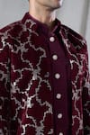 Arihant Rai Sinha_Maroon Kurta And Pant Silk Embroidery Sequin Abstract Long Jacket & Set _at_Aza_Fashions