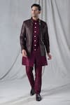 Buy_Arihant Rai Sinha_Maroon Kurta And Pant Silk Embroidery Sequin Geometric Jacket & Set _at_Aza_Fashions