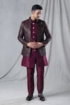 Buy_Arihant Rai Sinha_Maroon Kurta And Pant Silk Embroidery Sequin Geometric Jacket & Set _Online_at_Aza_Fashions