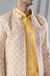 Buy_Arihant Rai Sinha_Yellow Kurta And Pant Silk Embroidery Flower Butti Jacket & Set _Online_at_Aza_Fashions