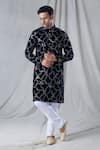 Buy_Arihant Rai Sinha_Blue Velvet, Silk, Sequins Embroidered Kurta With Churidar _at_Aza_Fashions