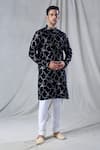 Buy_Arihant Rai Sinha_Blue Velvet, Silk, Sequins Embroidered Kurta With Churidar _Online_at_Aza_Fashions