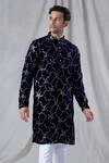 Arihant Rai Sinha_Blue Velvet, Silk, Sequins Embroidered Kurta With Churidar _at_Aza_Fashions