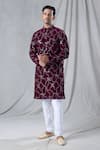 Buy_Arihant Rai Sinha_Maroon Kurta Velvet Embroidery Sequin Straight With Churidar _at_Aza_Fashions