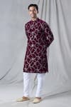 Buy_Arihant Rai Sinha_Maroon Kurta Velvet Embroidery Sequin Straight With Churidar _Online_at_Aza_Fashions