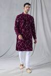 Shop_Arihant Rai Sinha_Maroon Kurta Velvet Embroidery Sequin Straight With Churidar _Online_at_Aza_Fashions