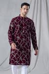 Arihant Rai Sinha_Maroon Kurta Velvet Embroidery Sequin Straight With Churidar _at_Aza_Fashions