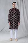 Arihant Rai Sinha_Maroon Velvet Embroidery Sequin Geometric Kurta _Online_at_Aza_Fashions