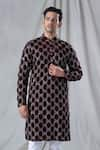 Arihant Rai Sinha_Maroon Velvet Embroidery Sequin Geometric Kurta _at_Aza_Fashions