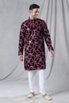 Buy_Arihant Rai Sinha_Maroon Velvet Embroidery Sequin Straight Geometric Kurta _at_Aza_Fashions