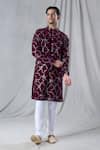 Buy_Arihant Rai Sinha_Maroon Velvet Embroidery Sequin Straight Geometric Kurta _Online_at_Aza_Fashions