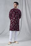 Shop_Arihant Rai Sinha_Maroon Velvet Embroidery Sequin Straight Geometric Kurta _Online_at_Aza_Fashions