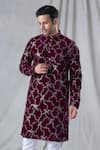 Arihant Rai Sinha_Maroon Velvet Embroidery Sequin Straight Geometric Kurta _at_Aza_Fashions