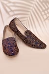 Buy_Aryavir Malhotra_Blue Floral Embroidered Loafers _at_Aza_Fashions