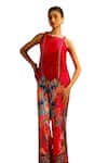 Buy_Aditi Gupta_Pink Georgette Satin Printed Abstract Zardosi Embroidered Top And Flared Pant Set 