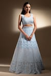 Buy_PANIHARI_Blue Organza Embroidered Sequin U- Neck Floral Lehenga And Blouse Set _at_Aza_Fashions