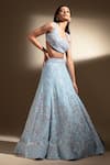 Shop_PANIHARI_Blue Organza Embroidered Sequin U- Neck Floral Lehenga And Blouse Set_at_Aza_Fashions