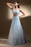 Buy_PANIHARI_Blue Organza Embroidered Sequin U- Neck Floral Lehenga And Blouse Set_Online_at_Aza_Fashions