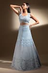 Buy_PANIHARI_Blue Organza Embroidered Sequin U- Neck Floral Lehenga And Blouse Set _Online_at_Aza_Fashions