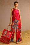 Buy_Aditi Gupta_Pink Georgette Satin Printed Abstract Zardosi Embroidered Top And Flared Pant Set _at_Aza_Fashions