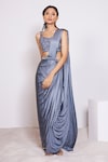 Buy_PANIHARI_Grey Saree Skirt Satin Crepe Embroidered Sequin Pre-draped With Blouse _at_Aza_Fashions