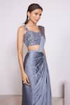 PANIHARI_Grey Saree Skirt Satin Crepe Embroidered Sequin Pre-draped With Blouse_Online_at_Aza_Fashions