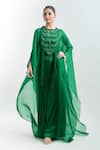 Buy_Anamika Khanna_Green Embroidered Round Cape Top And Pant Set _at_Aza_Fashions