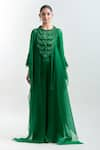 Anamika Khanna_Green Embroidered Round Cape Top And Pant Set _Online_at_Aza_Fashions