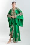 Buy_Anamika Khanna_Green Embroidered Paisley Round Cape Tunic And Draped Skirt Set _at_Aza_Fashions