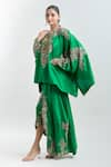 Shop_Anamika Khanna_Green Embroidered Paisley Round Cape Tunic And Draped Skirt Set _Online_at_Aza_Fashions