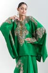 Anamika Khanna_Green Embroidered Paisley Round Cape Tunic And Draped Skirt Set _at_Aza_Fashions