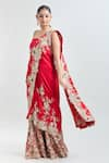 Shop_Anamika Khanna_Red Embroidered Floral Pre-draped Saree With Unstitched Blouse Piece _Online_at_Aza_Fashions